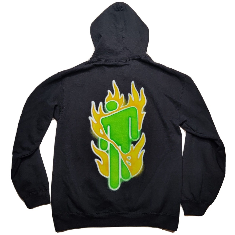 BILLIE ELLISH Men‎ Small Black Flames Blohsh Double-Sided Pullover Hoodie